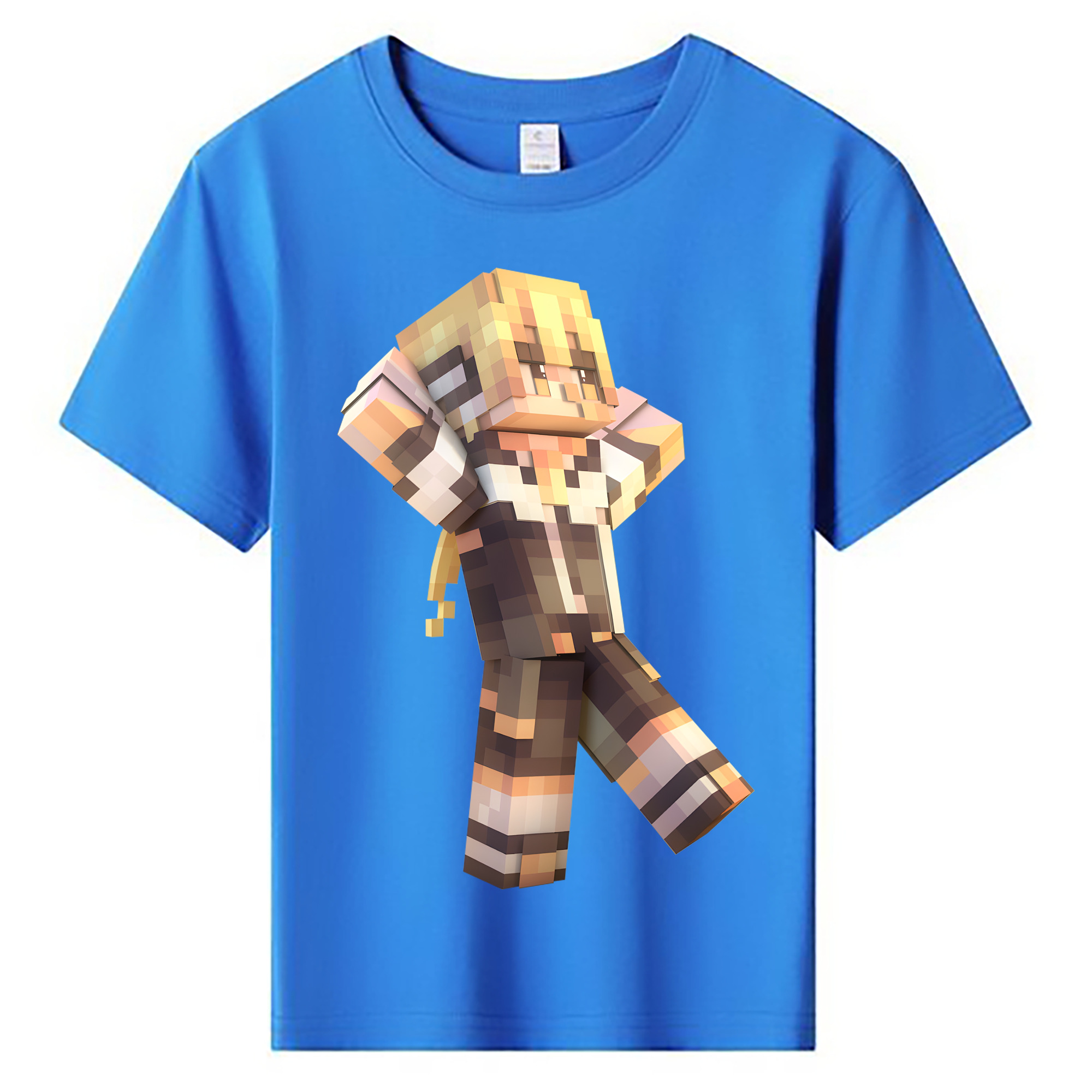 （画像用） マインクラフト ブロックの世界 Minecraft MC Block world 綿100％キッズTシャツ（フロントプリント）
